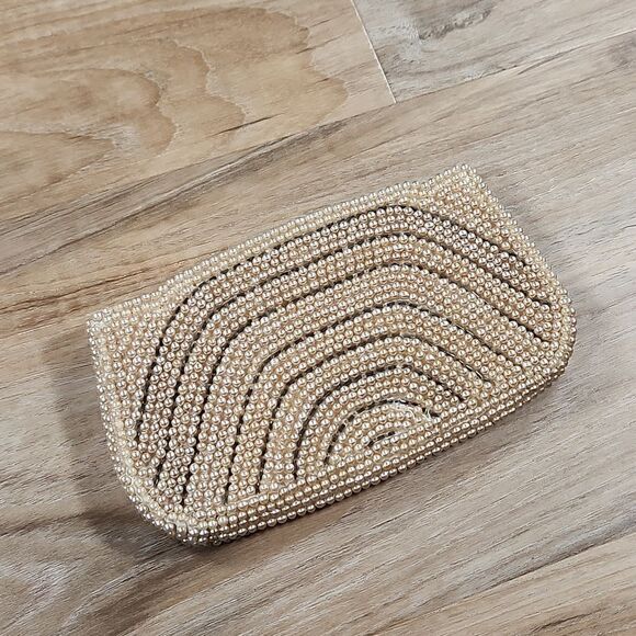 GUC Vintage Ivory Pearl Clutch Mini Zipper Bag - Picture 1 of 6